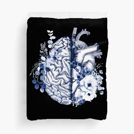 Balance Head And Heart Anatomy Blue Flowers Duvet Covers