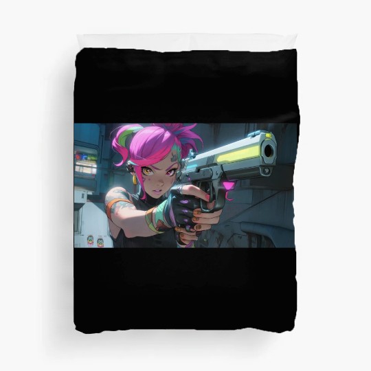 Cyber Sakura: Neon Guardian Duvet Covers