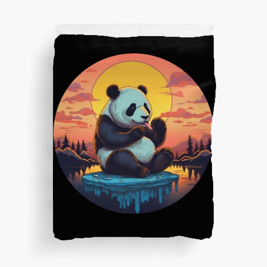 Cute Panda on Ice Floe with Sweets - Sunset Duvet Covers