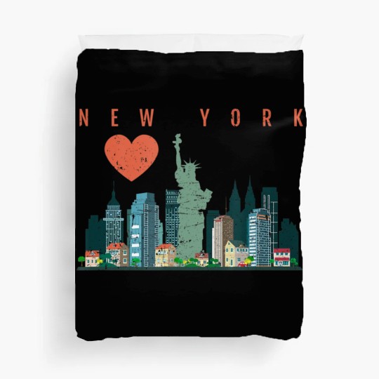 New York City Nyc Skyline Heart Distressed Style Duvet Covers