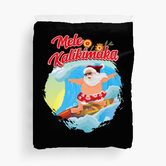 In July Santa Surfing Mele Kalikimaka Duvet Covers