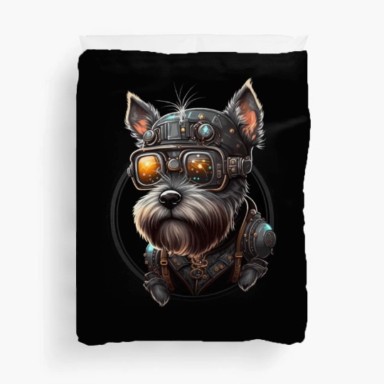 Steampunk Miniature Schnauzer Duvet Covers