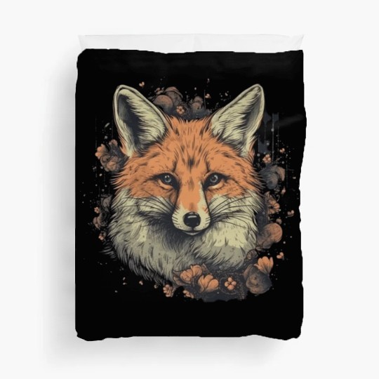 Fox red fox with flowers forest animal Duvet Covers