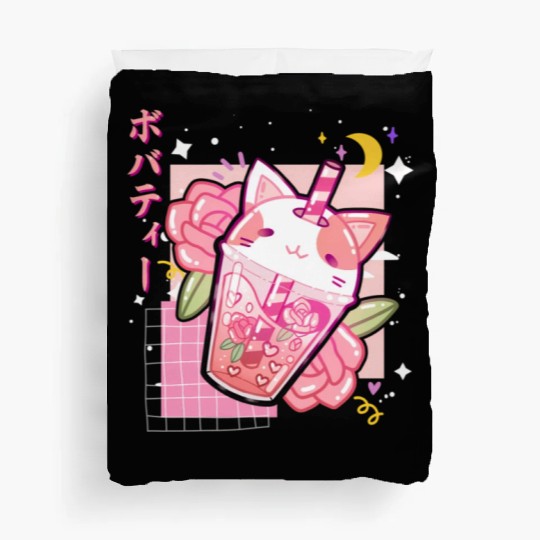 Boba Tea Cat Bubble Tea Kawaii Anime Japanese Duvet Covers
