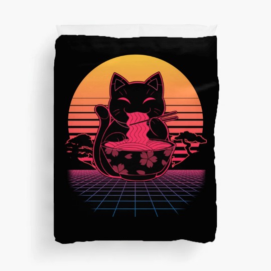 Kawaii Ra Neko Retro Cat Japanese Noodle Anime Duvet Covers