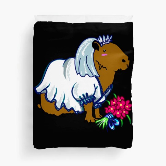 Capybara Bride In A Wedding Dress Illustration Duvet Covers