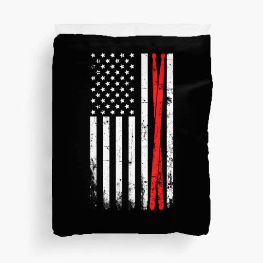 Drum sticks on a vintage American flag for Duvet Covers