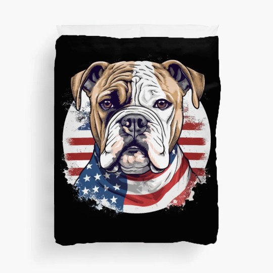 Bulldog of Liberty, Patriotic Bulldog with US Flag Duvet Covers