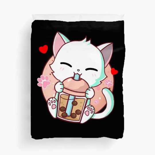 Cat Boba Tea Bubble Tea Kawaii Anime Japanese Duvet Covers