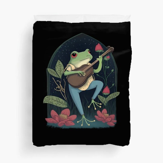 Cottagecore Aesthetic Frog Playing Banjo Duvet Covers