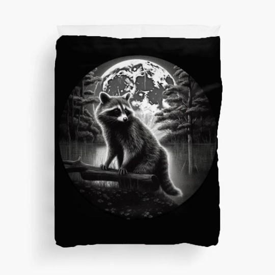 Raccoon Moon Forest Artwork Animal Art Raccoon Duvet Covers