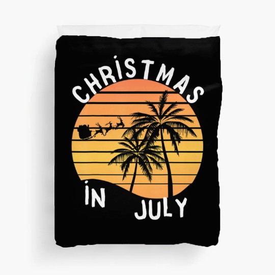 Christmas In July Santa Sledge Sunset Palm Summer Duvet Covers