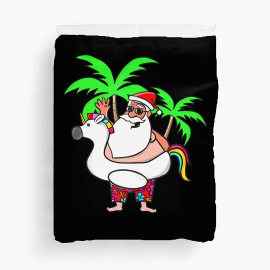 Christmas In July Santa on Vacation Unicorn Pool Duvet Covers
