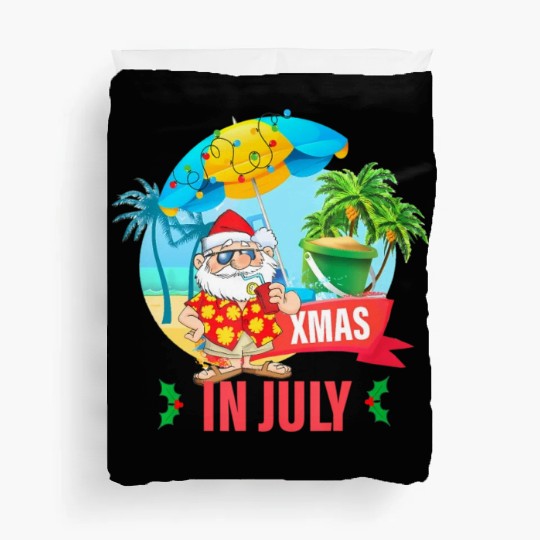 Christmas in July santa hat Xmas funny Summer Duvet Covers