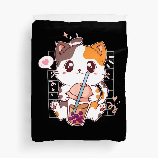 Cat Boba Tea Bubble Tea Kawaii Anime Japanese Duvet Covers