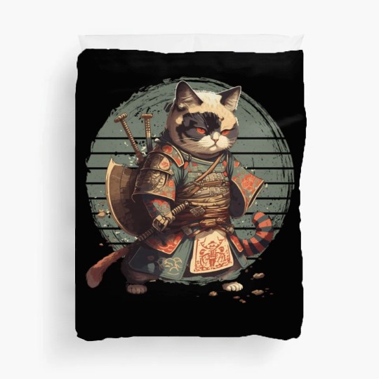 Samurai Cat Warrior Japanese Ninja Cat Kawaii Duvet Covers