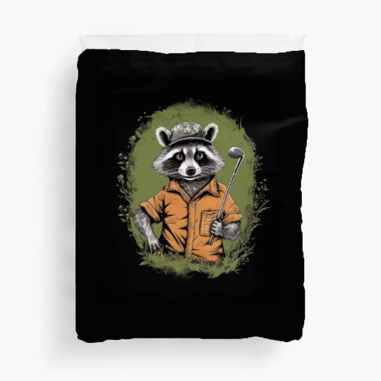 Golfer Raccoon Golf Club Golf Player Golfing Duvet Covers