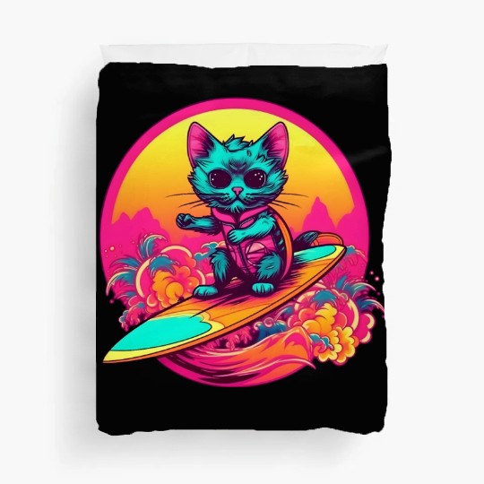 Cool Retro Surfing Cat Duvet Covers