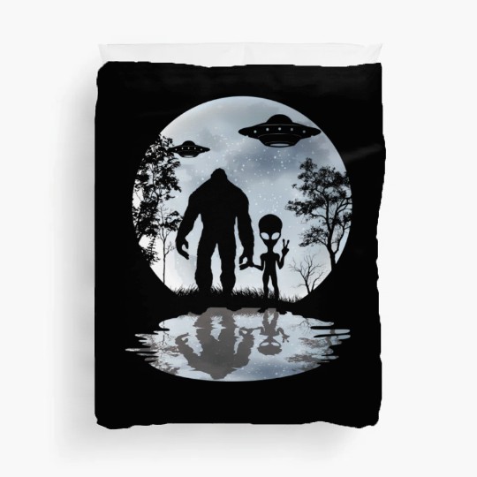 Alien Bigfoot Moon Sasquatch Ufo Extraterrestrial Duvet Covers