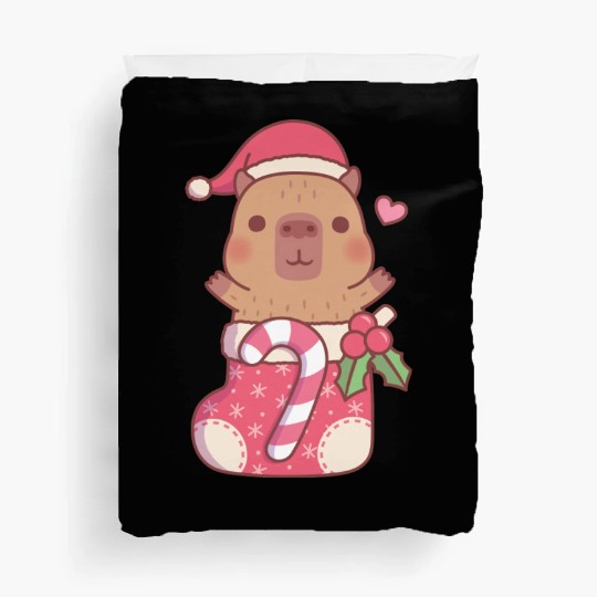 Cute Capybara In Christmas Stocking With Candy Duvet Covers