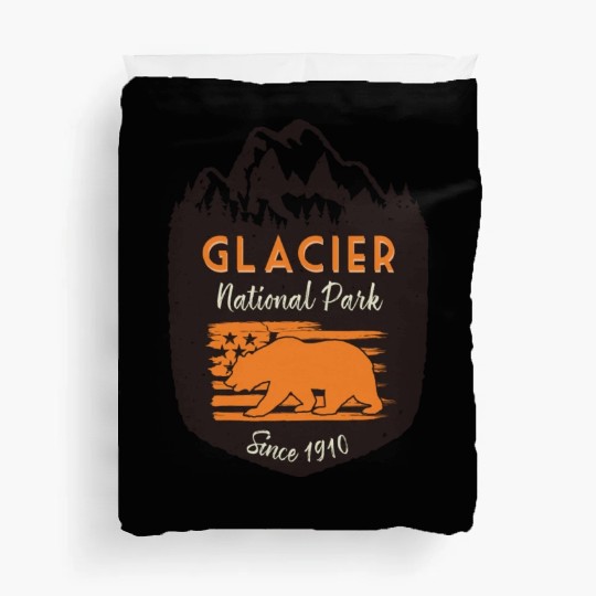 Glacier National Park Us Flag Grizzly Bear Duvet Covers