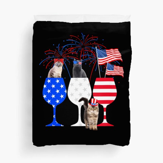Cat 4Th Of July Red White Blue Wine Duvet Covers
