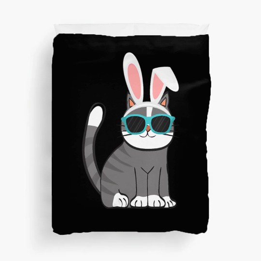 Happy Easter Cat With Bunny Ears And Glasses Duvet Covers