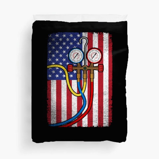 Patriotic HVAC Technician American Flag HVAC Tech Duvet Covers