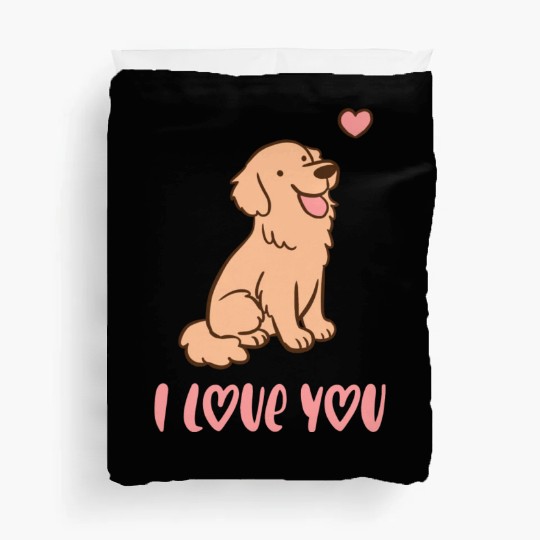 I Love You Cute Golden Retriever Illustration A Duvet Covers