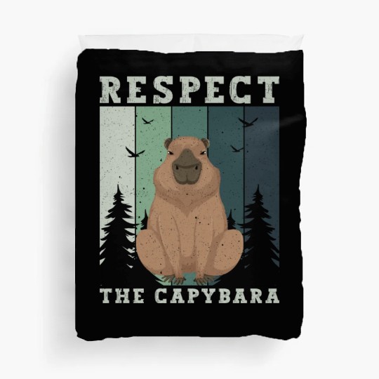 Retro Respect The Capybara Capybara Lover Meme Duvet Covers