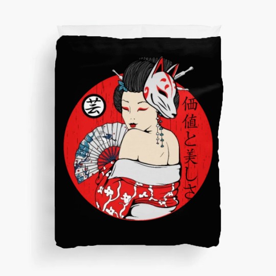Maiko Geisha girl Kitsune mask japanese aesthetic Duvet Covers