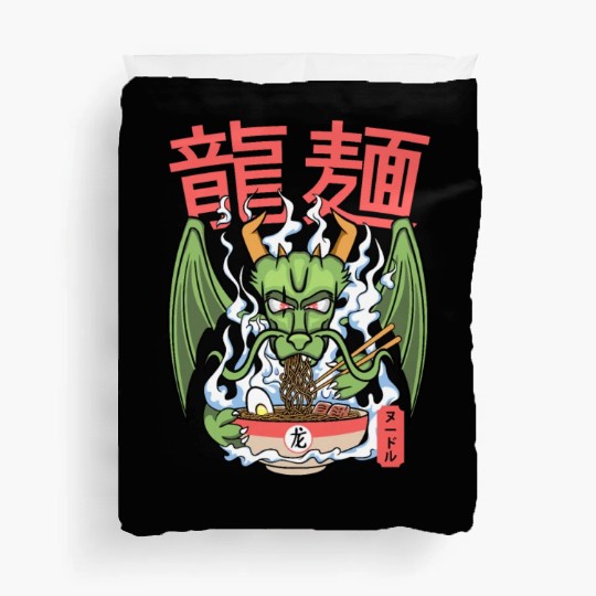Dragon ramen noodles bowl Kawaii monstrous lizard Duvet Covers