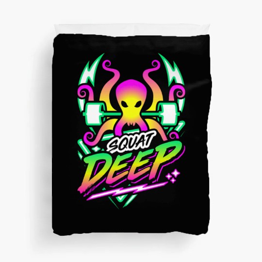 Squat Deep Kraken Retro Neon Synthwave 80s 90s Duvet Covers