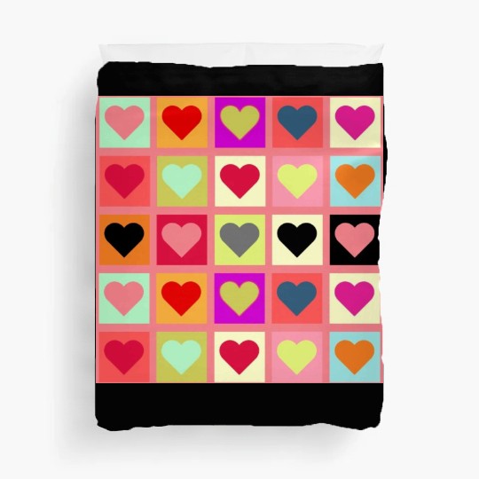 Colorful Retro Vintage Checkered Heart Y2K Pattern Duvet Covers