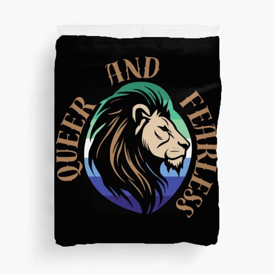 LGBTQ Queer and Fearless, Lion with Gay Flag Duvet Covers