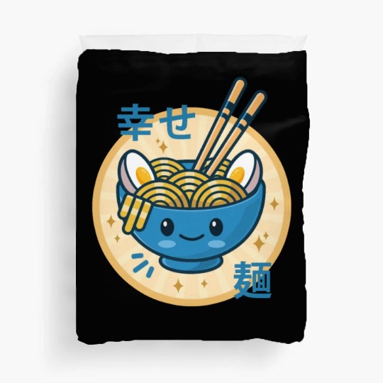 Kawaii Ramen Noodle Bowl Blue Duvet Covers