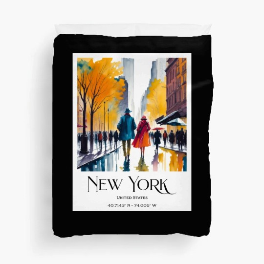 Couple walking in the streets of New York City Duvet Covers