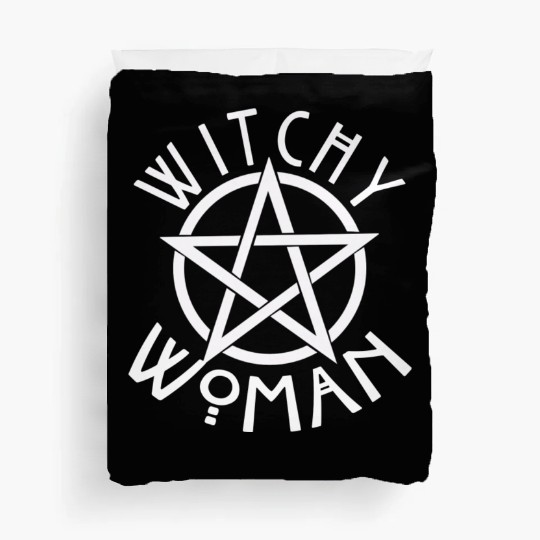 WITCHY WOMAN WITH STAR AND CIRCLE green Duvet Covers