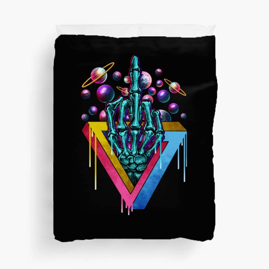 Trippy skeleton middle finger Duvet Covers