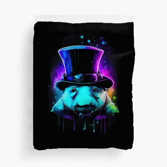 Cute Tardigrade in a Top Hat - Retro Disco Drip Ar Duvet Covers