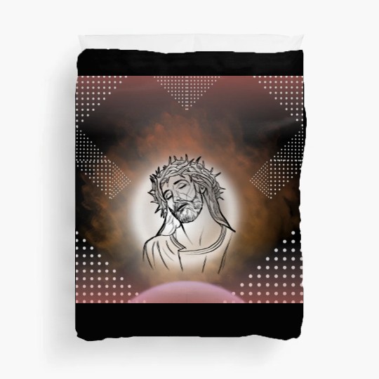 Sacred Jesus with Crown of Thorns Illustration Duvet Covers