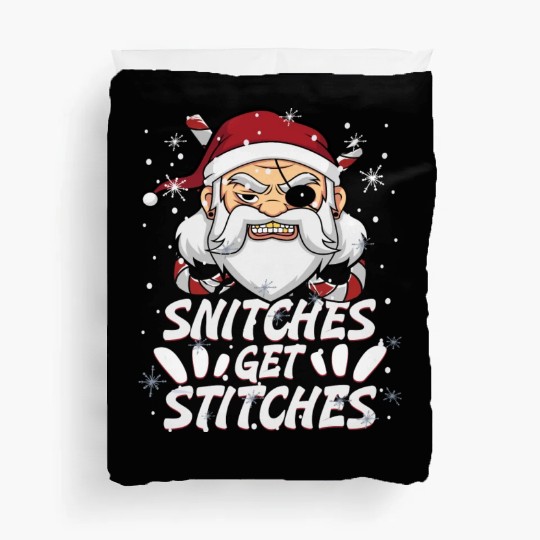 Snitches Get Stitches Santa Hat Funny Santa Pirate Duvet Covers