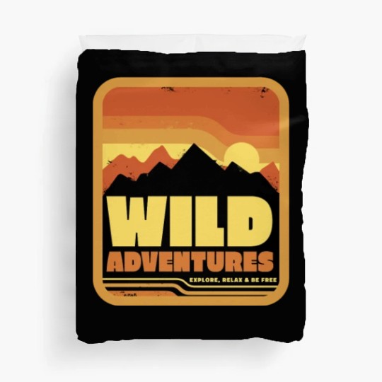 Retro Sunset Mountains, Wild Adventure, Explore Vi Duvet Covers