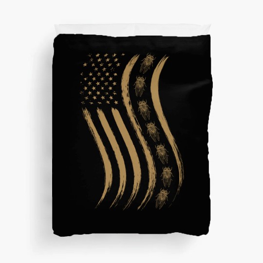 Cicada Line In Waving Distressed Us Flag For Duvet Covers