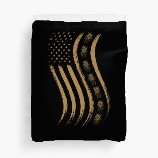 Cicada Line In Waving Distressed Us Flag For Duvet Covers