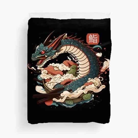 Dragon and Sushi Funny Food Retro Anime Lover Japa Duvet Covers