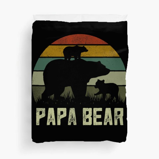 Funny Papa Bear Cub 2 Kids Fathers Day Grandpa Duvet Covers
