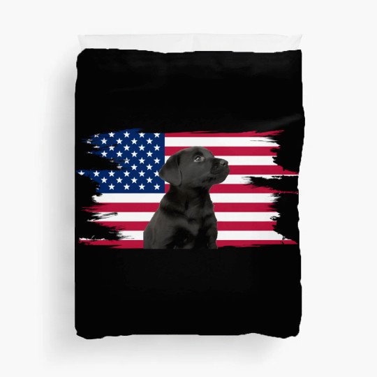 American Flag Dog Black Lab Puppy Duvet Covers