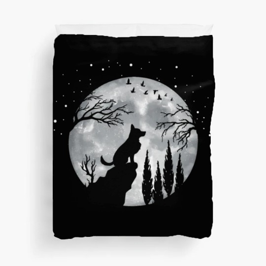 German Shepherd Dog Full Moon At Night German Shep Duvet Covers
