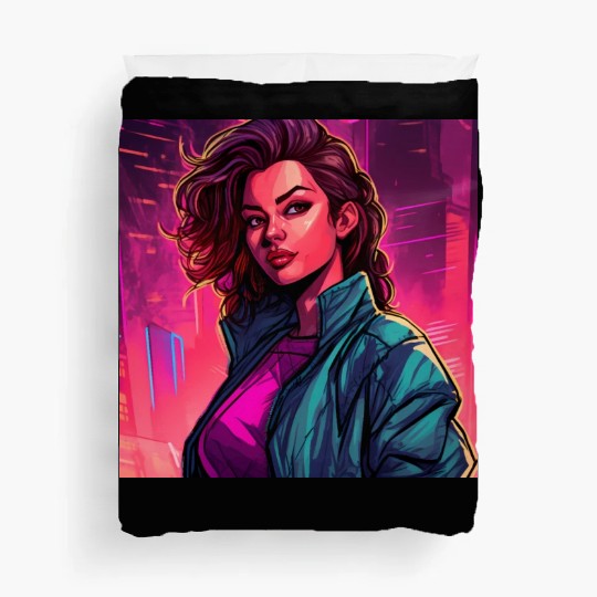 Synthwave City Bloom - Neon Pink Cityscape Duvet Covers